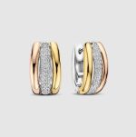 Náušničky TI SENTO s trojitými kruhmi so zirkónmi pozlátené 78072TZ