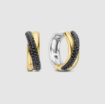 Náušničky TI SENTO kruhy s čiernymi zirkónmi pozlátené 78012BY